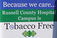 Picture of a sign that says:
Because we care...
Russell County Hospital Campus is 
Tobacco Free
RCH
